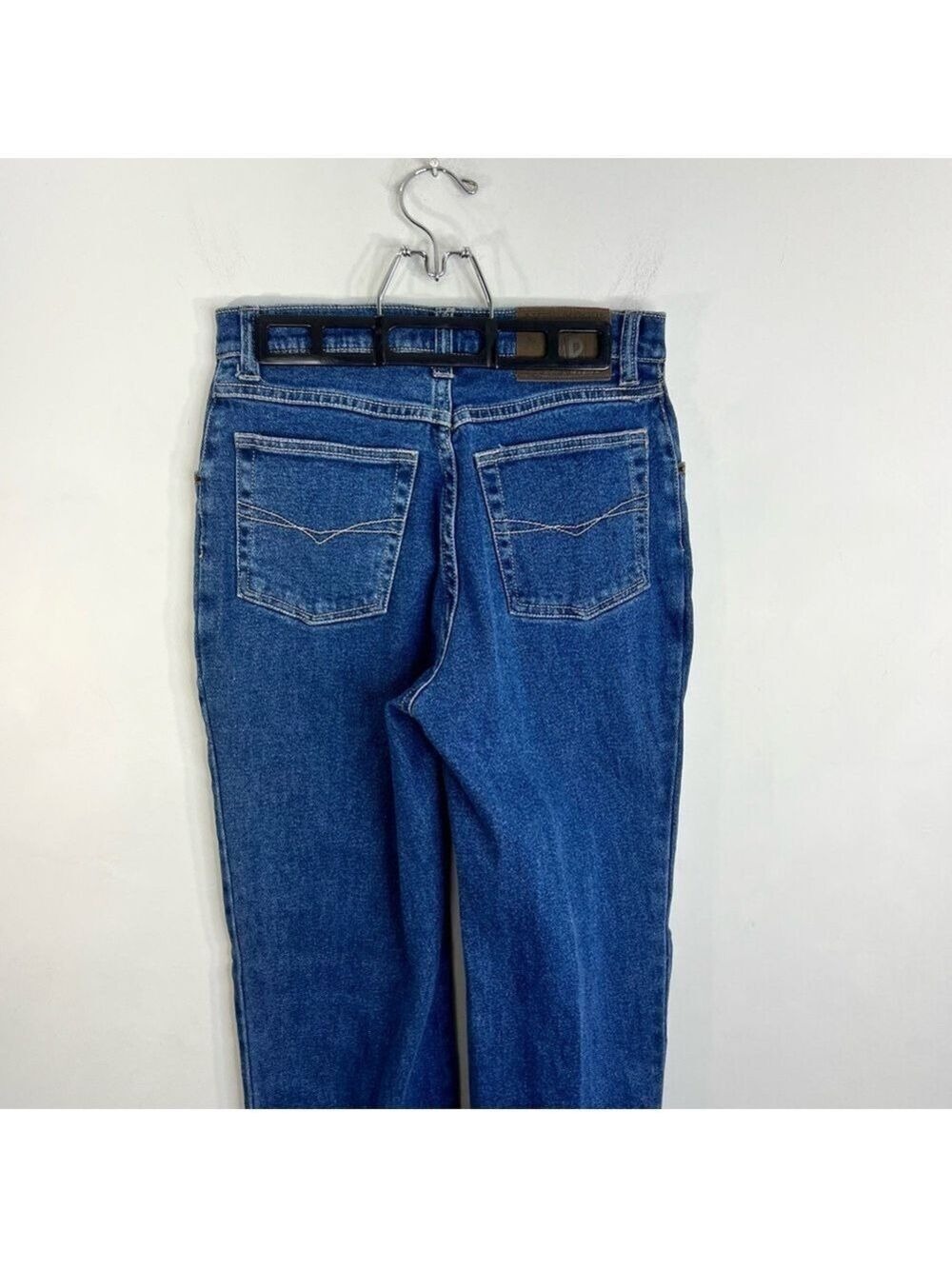Vintage 90s Y2K minimalist high rise straight leg dark blue full length jeans 29 - Picture 7 of 14